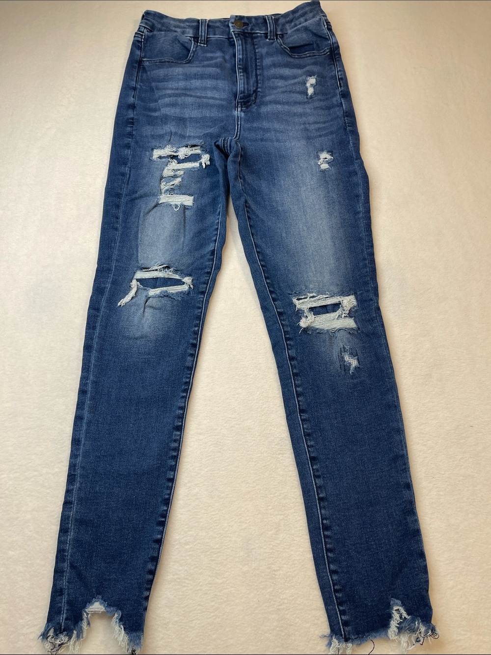 American Eagle CURVY HIGHEST RISE JEGGING WOMENS SIZE 6 Dark Blue Distressed